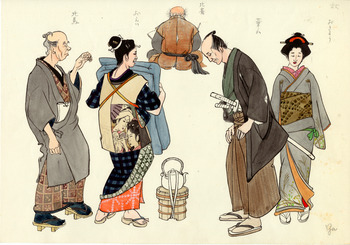 「夏の盛りの蟬のように」(秋)北馬・おえい・北斎・華山・おきよう衣装デザイン画